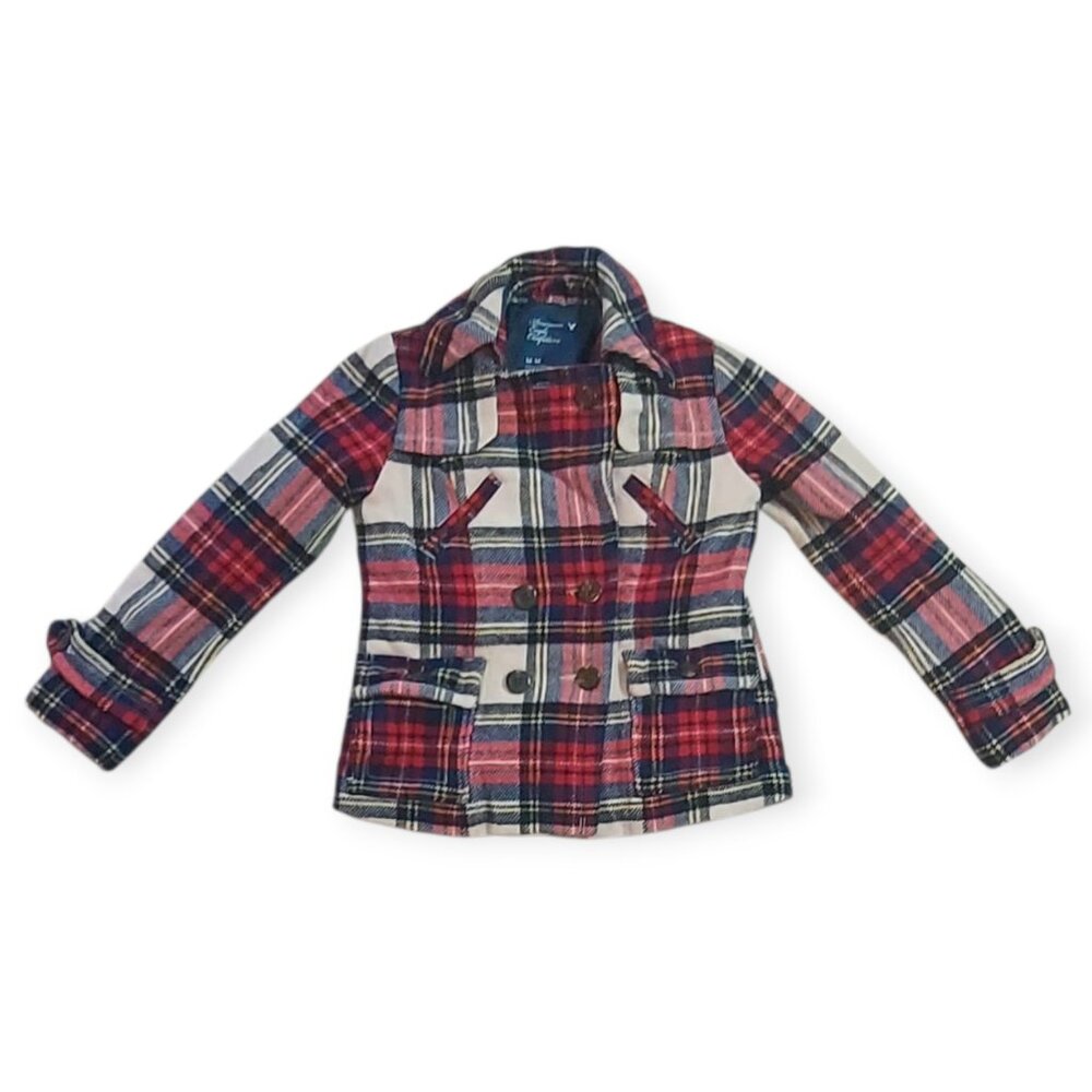American Eagle Outfitters Women's Plaid Wool Blend Pea Coat Classic Size M